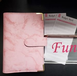 Pink Marble A6 Budget Binder with 7 Personalized Cash Envelopes and diamond pen